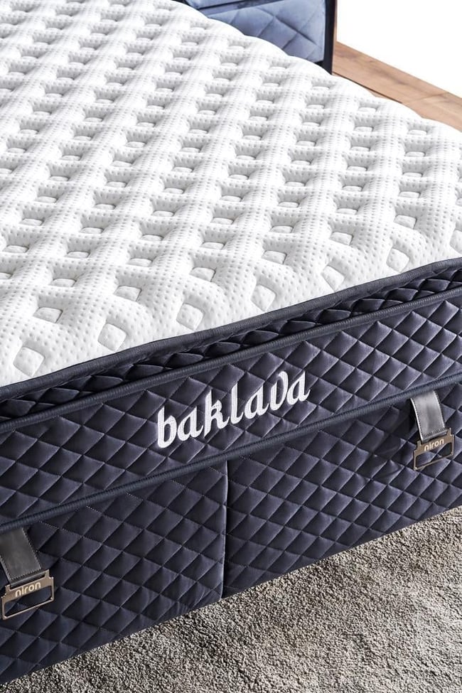 Baklava Lüks Yatak Baza ve Başlık Seti 150x200 cm Çift Kişilik Çok Sert Yatak Antrasit Baza Başlık