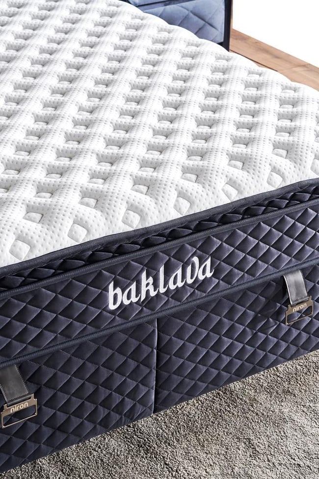 Baklava Lüks Yatak Baza ve Başlık Seti 100x200 cm Tek Kişilik Çok Sert Yatak Antrasit Baza Başlık