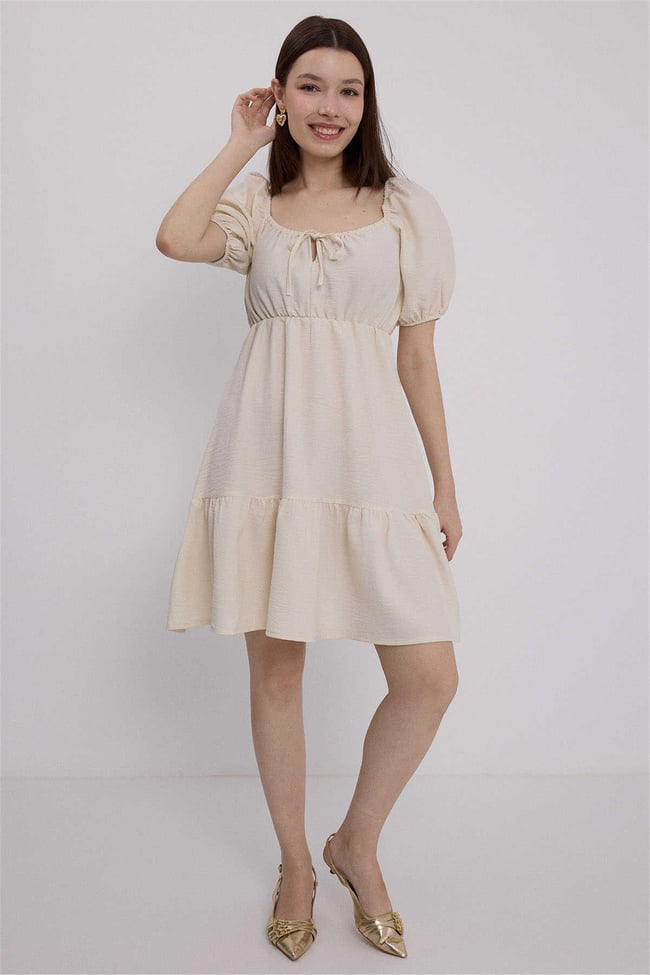 Bigdart 2351 Bej Kadın Poplin Mini Elbise