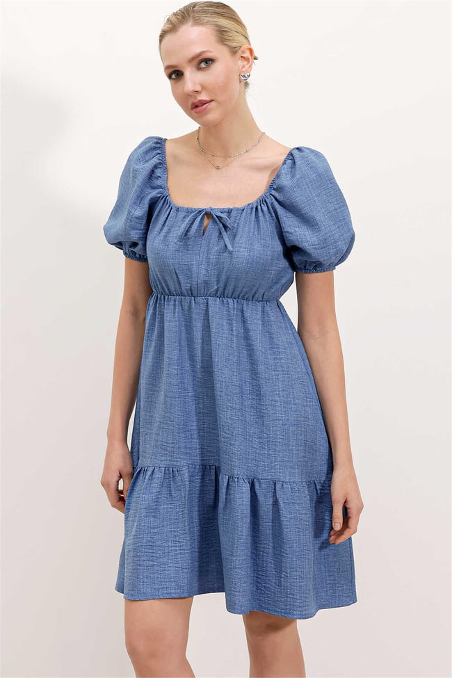 Bigdart 2351 İndigo Kadın Poplin Mini Elbise