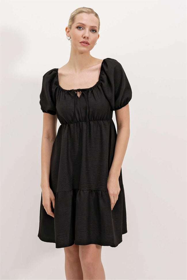 Bigdart 2351 Siyah Kadın Poplin Mini Elbise