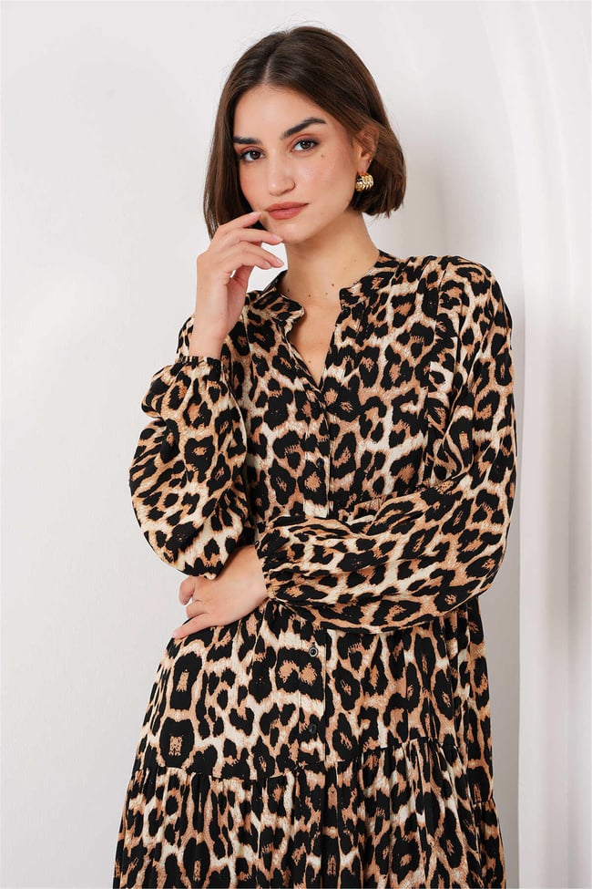 Bigdart 2423 Leopar Kadın Leopar Desenli Elbise