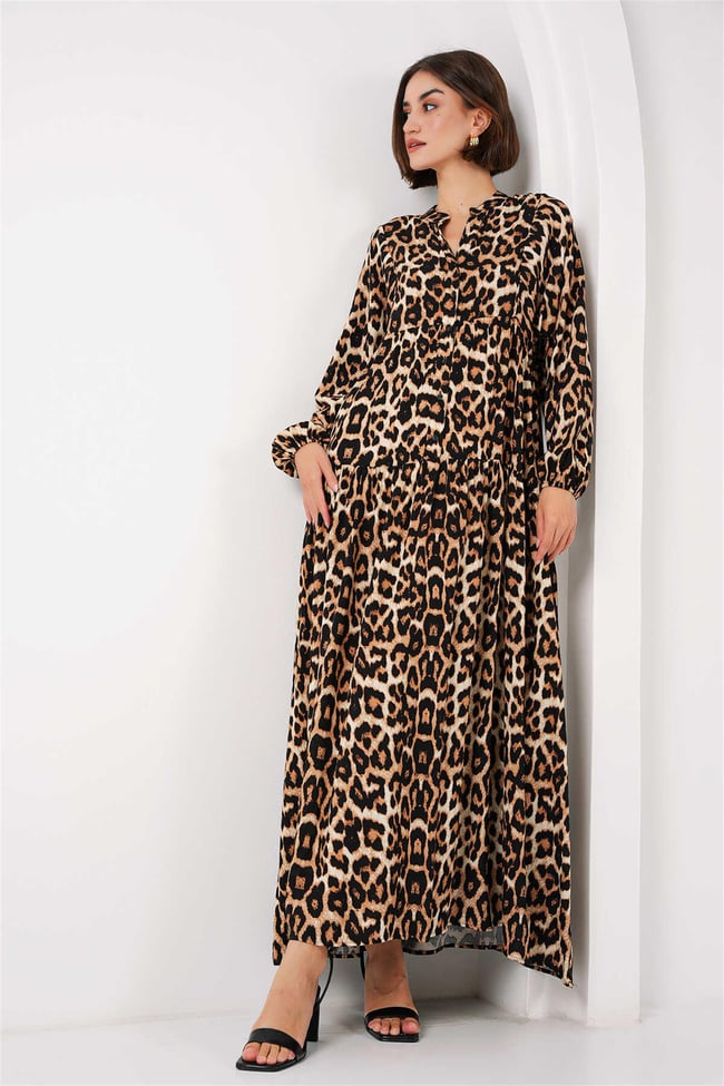 Bigdart 2423 Leopar Kadın Leopar Desenli Elbise
