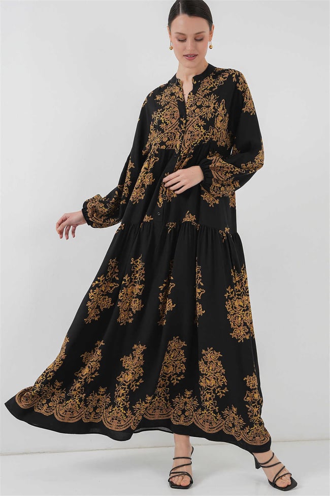 Bıgdart 2423 Sıyah Gold Tesettur Elbıse