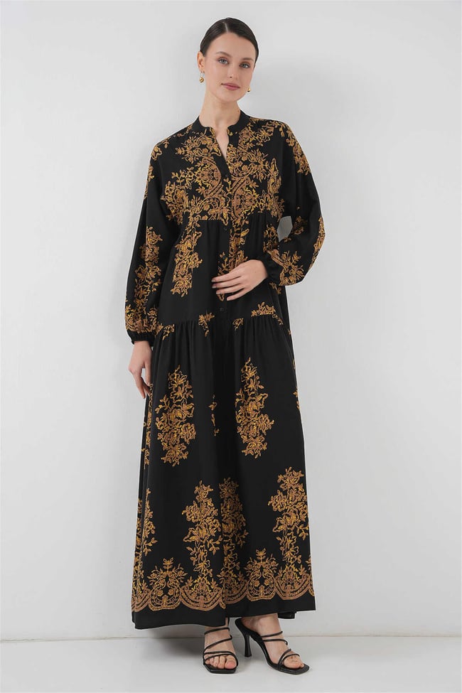 Bıgdart 2423 Sıyah Gold Tesettur Elbıse