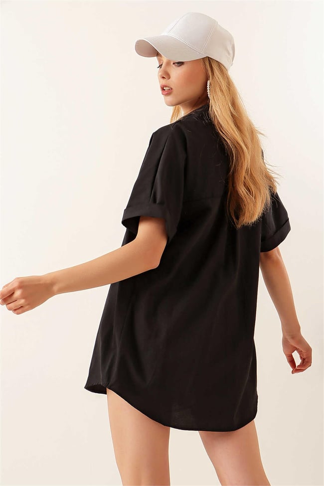 Bıgdart Y25 20120 Siyah Oversize Kısa Kollu Gömlek
