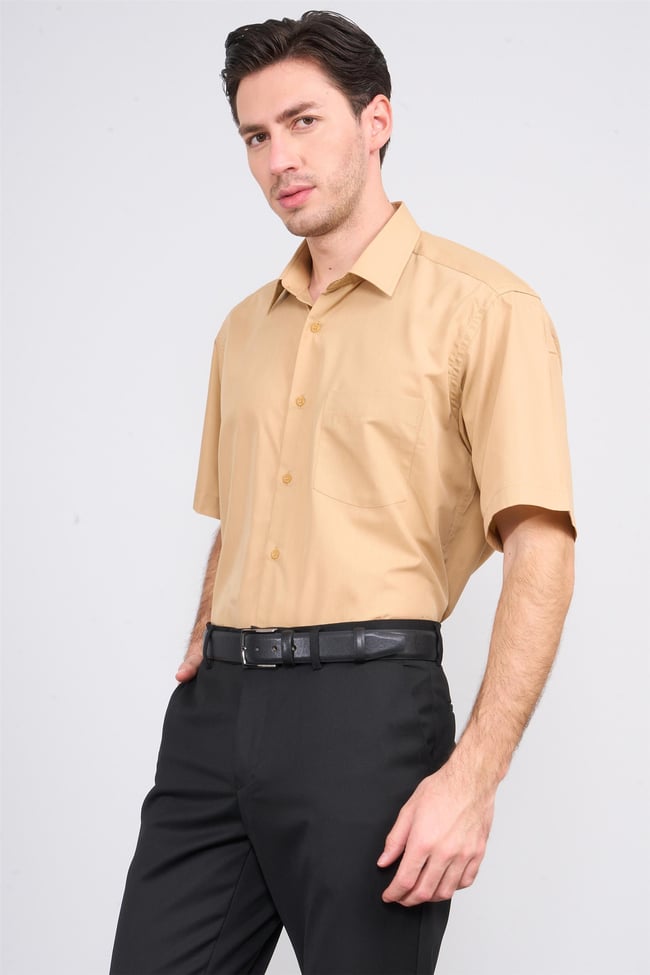 Çetinkaya 310D Erkek Kısa Kol Terry Cotton Gömlek 1-3 Camel