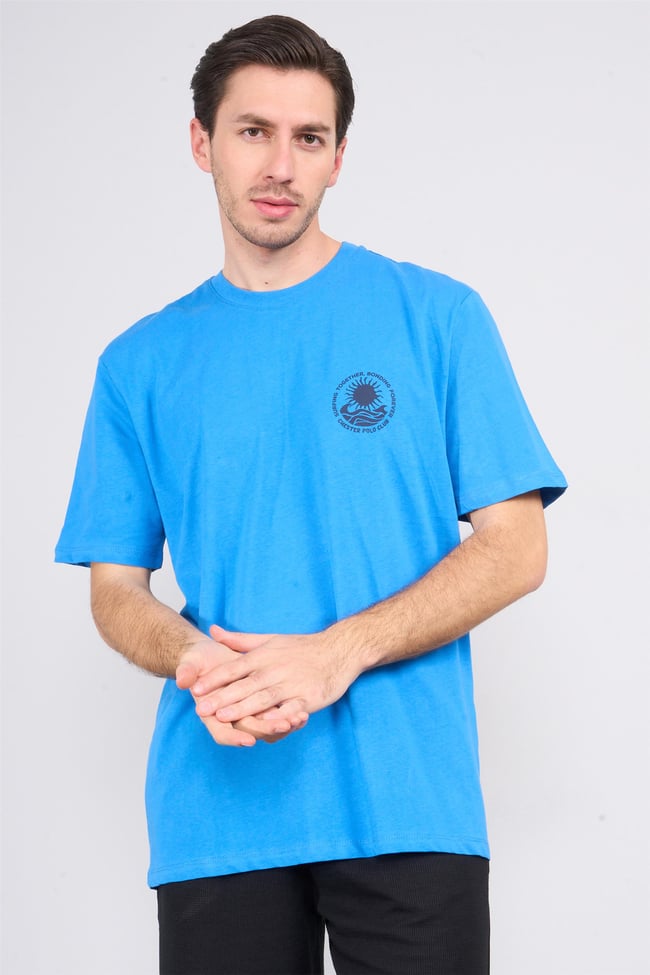 Çetinkaya Chester Polo 3833 Bisiklet Yaka 30/1 Penye Comfort Baskılı T-shirt Cobalt