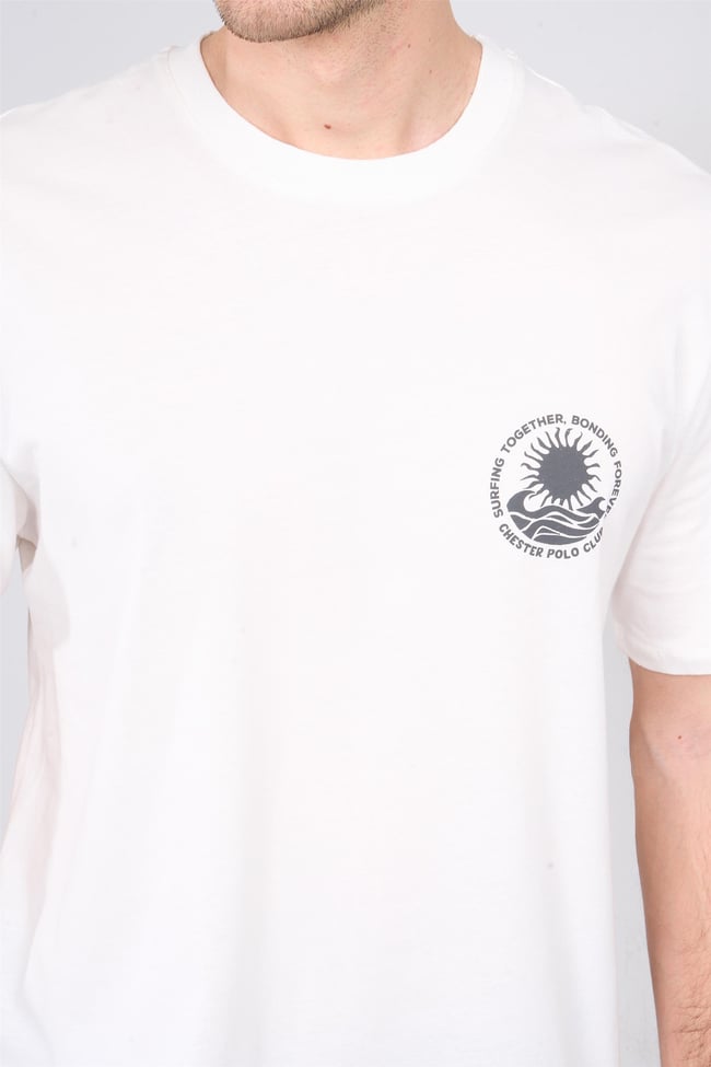 Çetinkaya Chester Polo 3833 Bisiklet Yaka 30/1 Penye Comfort Baskılı T-shirt Krem