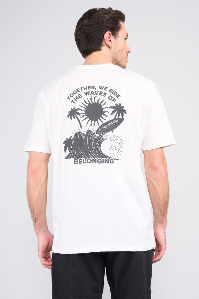 Çetinkaya Chester Polo 3833 Bisiklet Yaka 30/1 Penye Comfort Baskılı T-shirt Krem