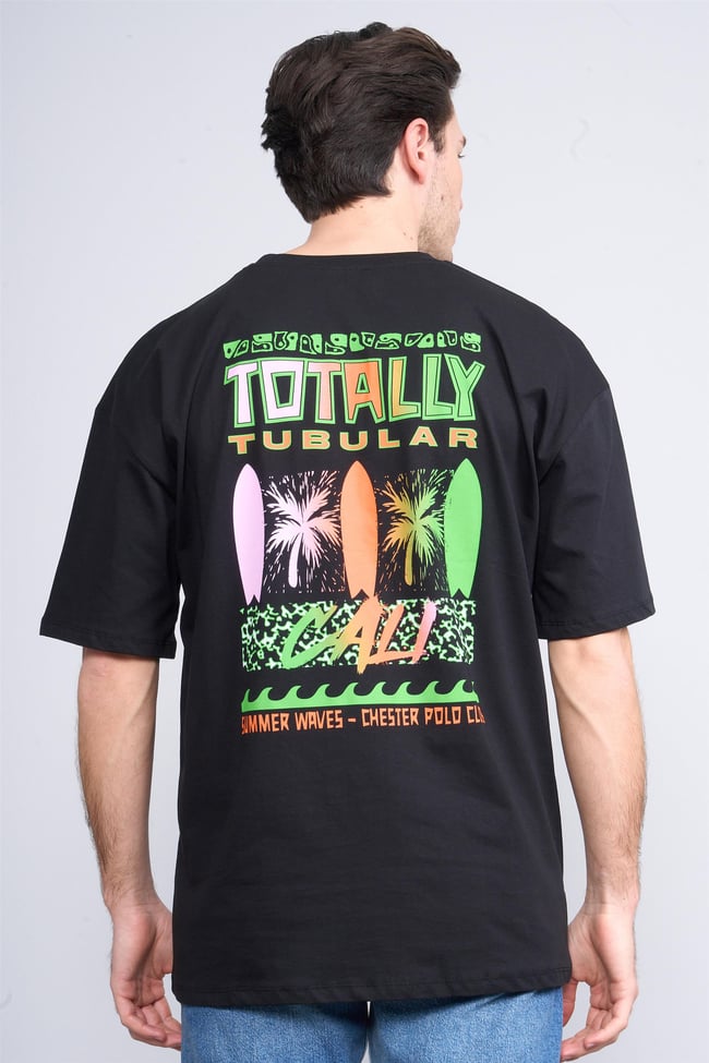 Çetinkaya Chester Polo 3847 Bisiklet Yaka Penye Regular Baskılı T-shirt Siyah