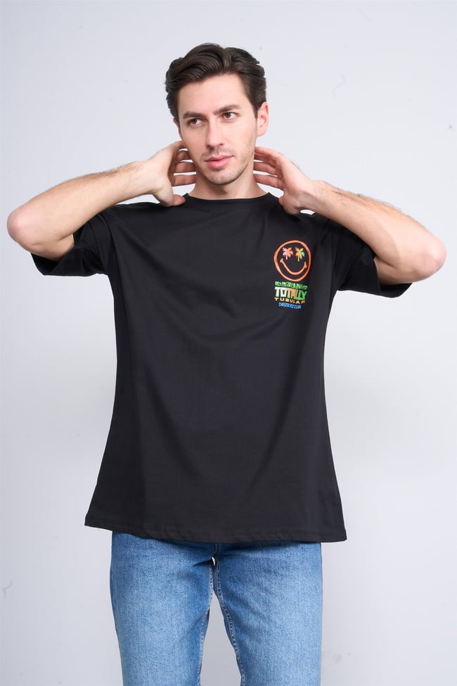 Çetinkaya Chester Polo 3847 Bisiklet Yaka Penye Regular Baskılı T-shirt Siyah