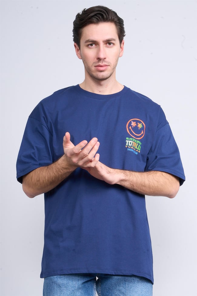 Çetinkaya Chester Polo 3847 Bisiklet Yaka Penye Regular Baskılı T-shirt Açık Lacivert