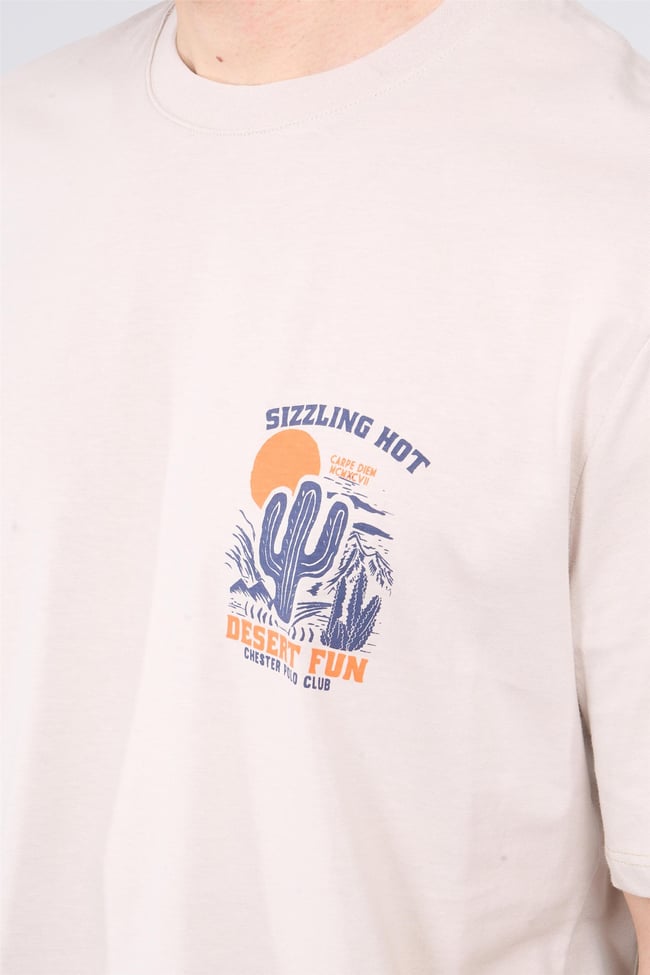 Çetinkaya Chester Polo 3853 Bisiklet Yaka 30/1 Penye Comfort Baskılı T-shirt Vizon