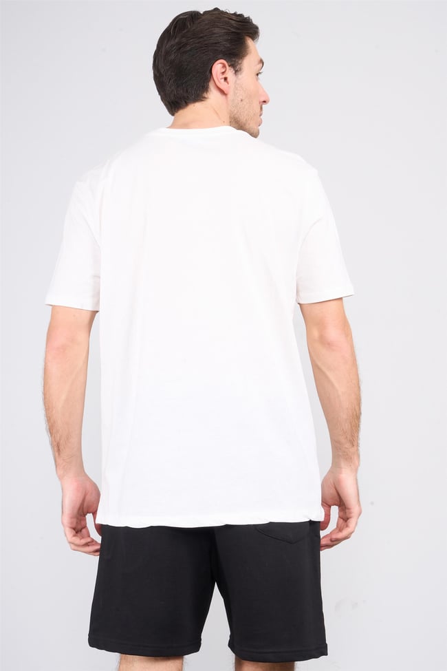 Çetinkaya Chester Polo 3853 Bisiklet Yaka 30/1 Penye Comfort Baskılı T-shirt Krem