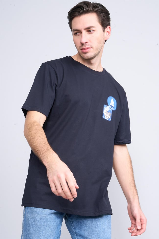 Çetinkaya Chester Polo 3858 Bisiklet Yaka 30/1 Penye Regular Baskılı T-shirt Lacivert