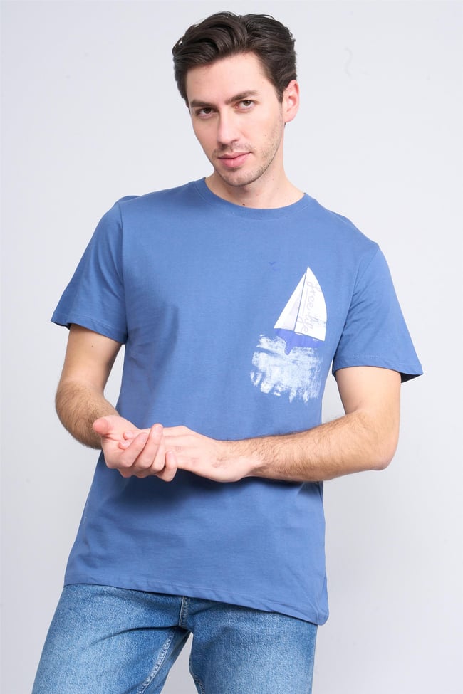 Çetinkaya Chester Polo 3860 Bisiklet Yaka 30/1 Penye Slim Baskılı T-shirt İndigo