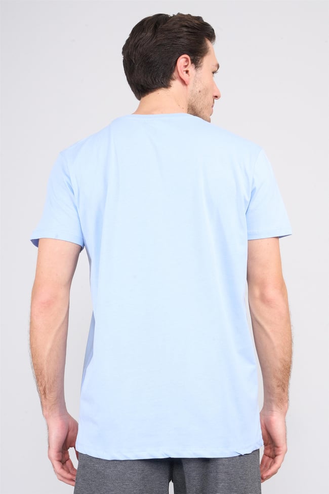 Çetinkaya Chester Polo 3861 Bisiklet Yaka 30/1 Penye Slimfit Baskılı T-shirt Mavi
