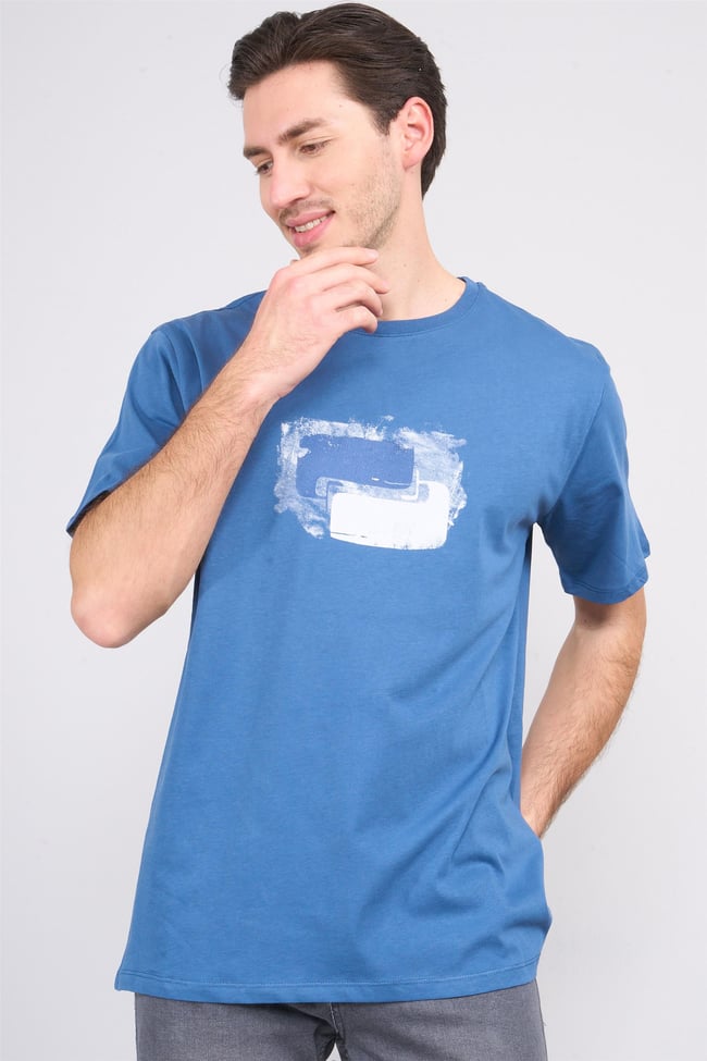 Çetinkaya Chester Polo 3864 Bisiklet Yaka 30/1 Penye Regular Baskılı T-shirt İndigo