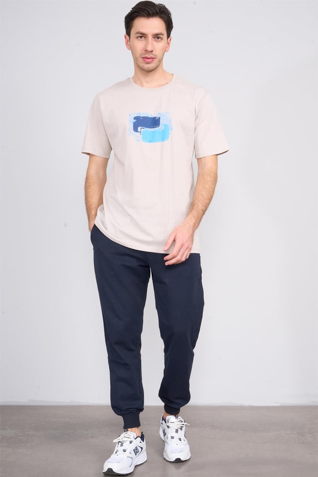 Çetinkaya Chester Polo 3864 Bisiklet Yaka 30/1 Penye Regular Baskılı T-shirt Vizon