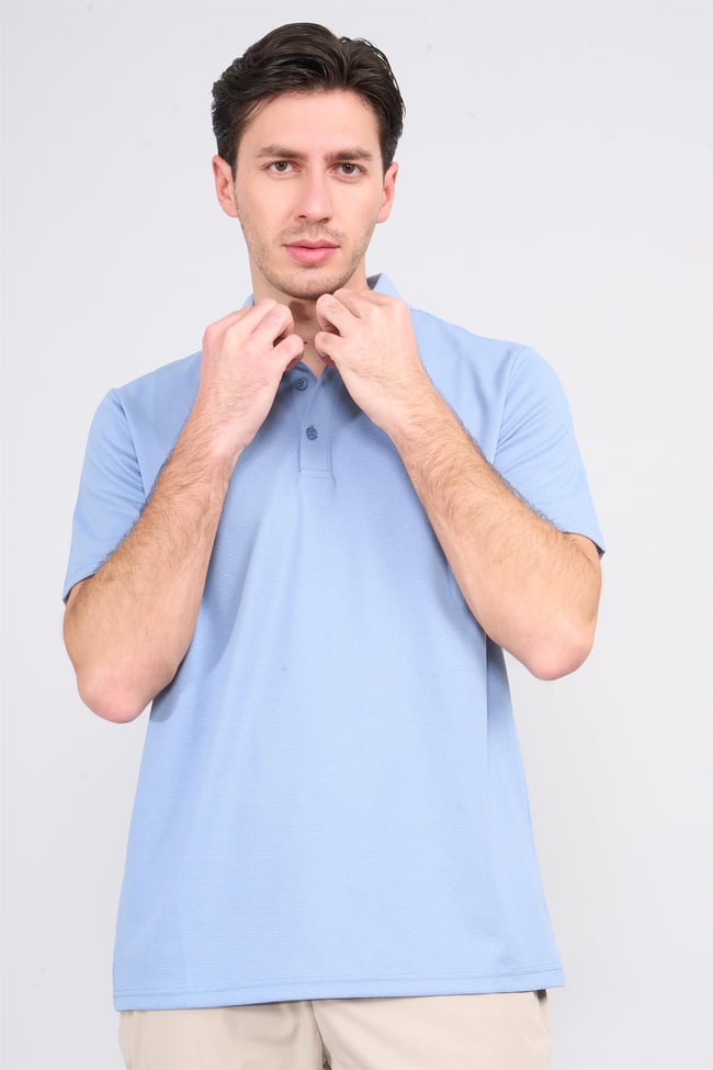Çetinkaya Chester Polo 4249 Erkek Ayaklı Polo Yaka Petek Örgü Regular T-shirt Mavi