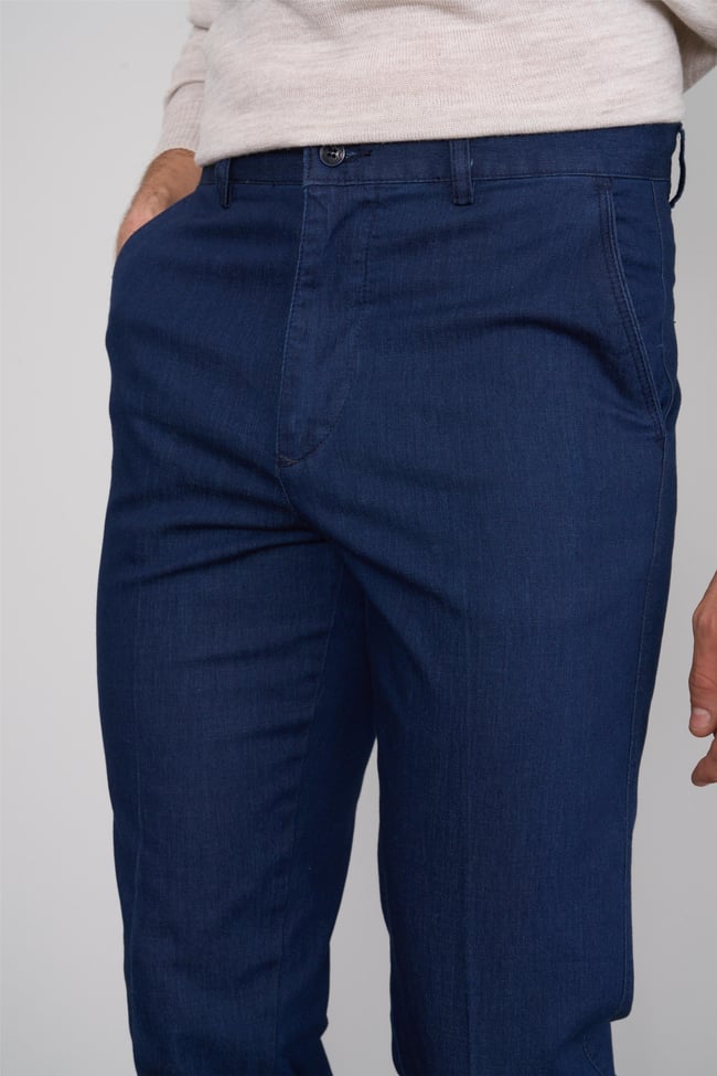 Çetinkaya Chester Polo 9352 Geniş Paça Regular Tencel Koyu Mavi Pantolon