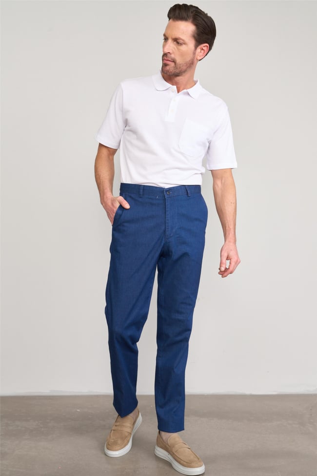 Çetinkaya Chester Polo 9352 Geniş Paça Regular Tencel Mavi Pantolon