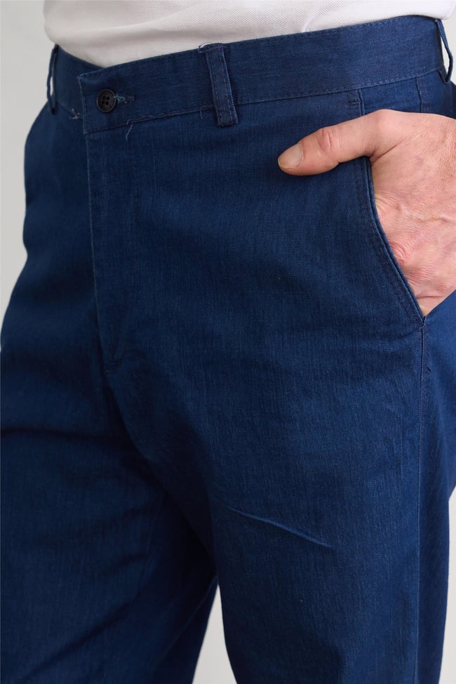 Çetinkaya Chester Polo 9352 Geniş Paça Regular Tencel Mavi Pantolon