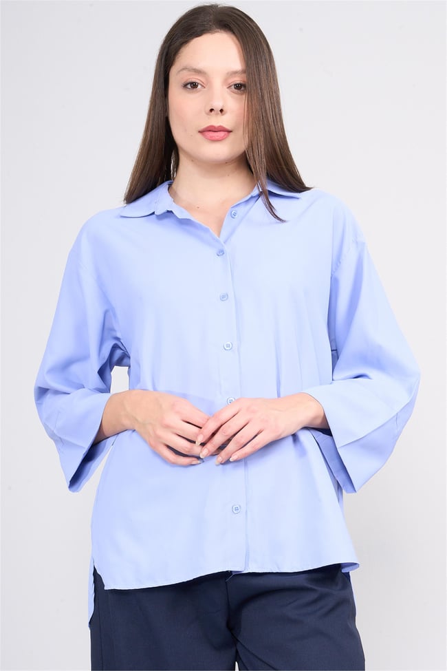 Çetinkaya Fithit 1362 Kadın Uzun Kol Oversize Gömlek Açık Mavi