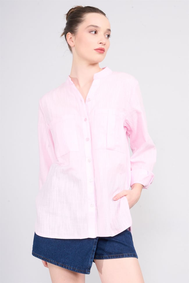 Çetinkaya Fithit 1421 Kadın Uzun Kol Rossi Oversize Gömlek Pembe