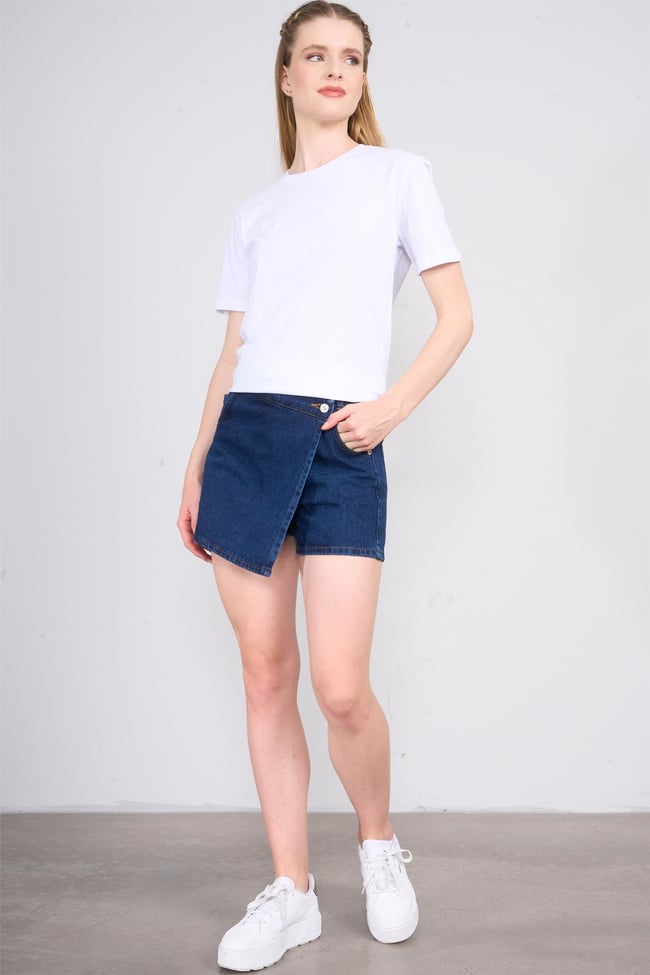 Çetinkaya Fithit 3264 Bayan Bisiklet Yaka Basic T-shirt Beyaz