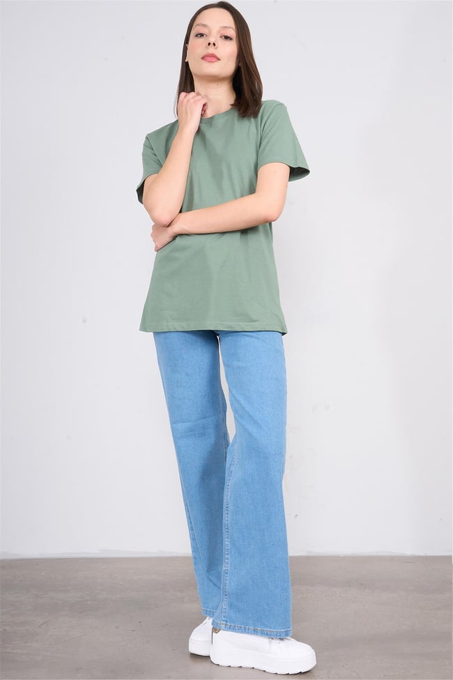 Çetinkaya Fithit 3264 Bayan Bisiklet Yaka Basic T-shirt Haki
