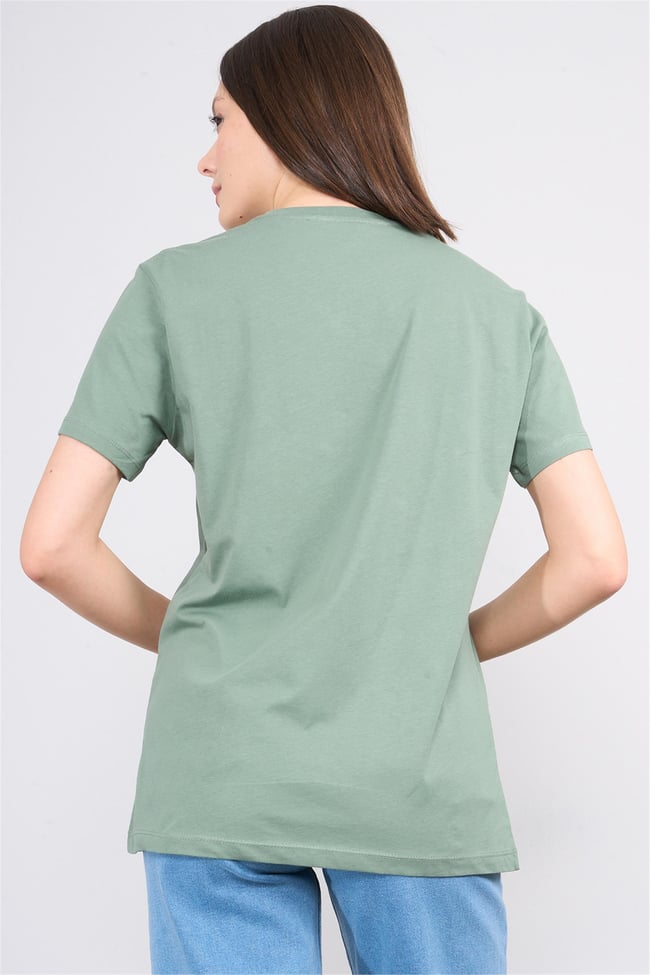 Çetinkaya Fithit 3264 Bayan Bisiklet Yaka Basic T-shirt Haki