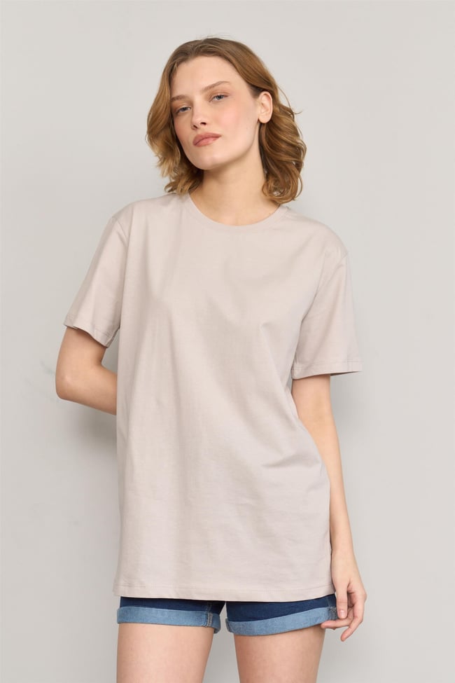 Çetinkaya Fithit 3264 Bayan Bisiklet Yaka Basic T-shirt Vizon