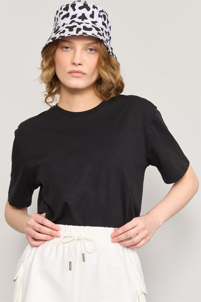 Çetinkaya Fithit 3264 Bayan Bisiklet Yaka Basic T-shirt Siyah