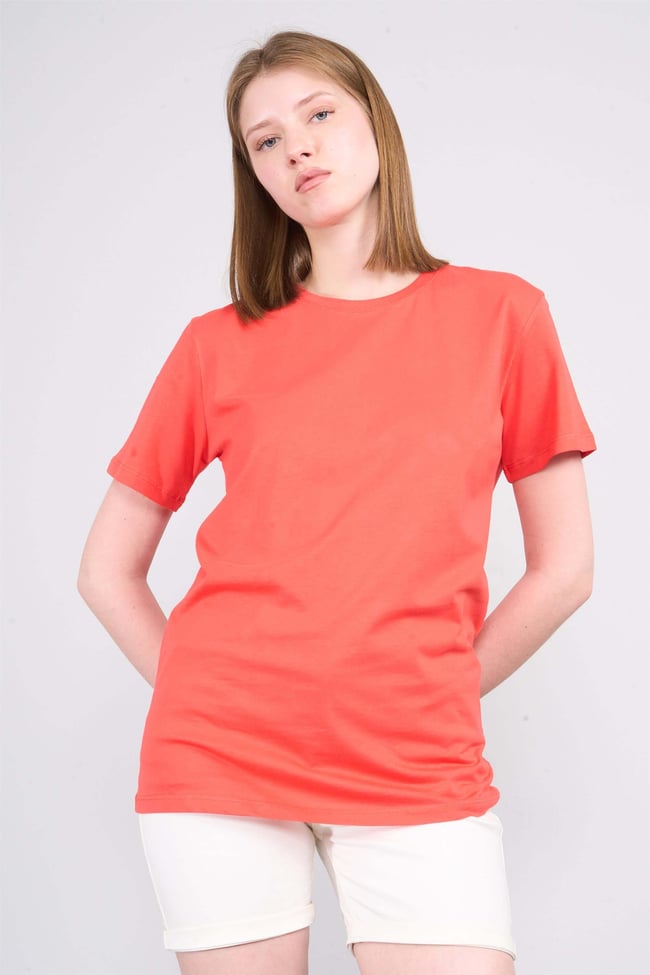 Çetinkaya Fithit 3264 Bayan Bisiklet Yaka Basic T-shirt Nar Çiçeği