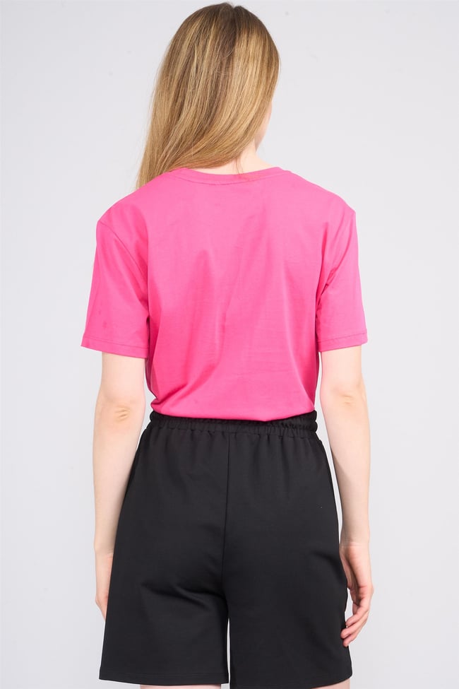 Çetinkaya Fithit 3264 Bayan Bisiklet Yaka Basic T-shirt Fuşya