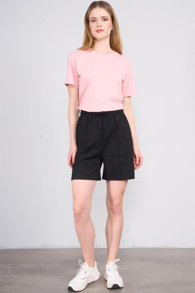 Çetinkaya Fithit 3264 Bayan Bisiklet Yaka Basic T-shirt Pudra