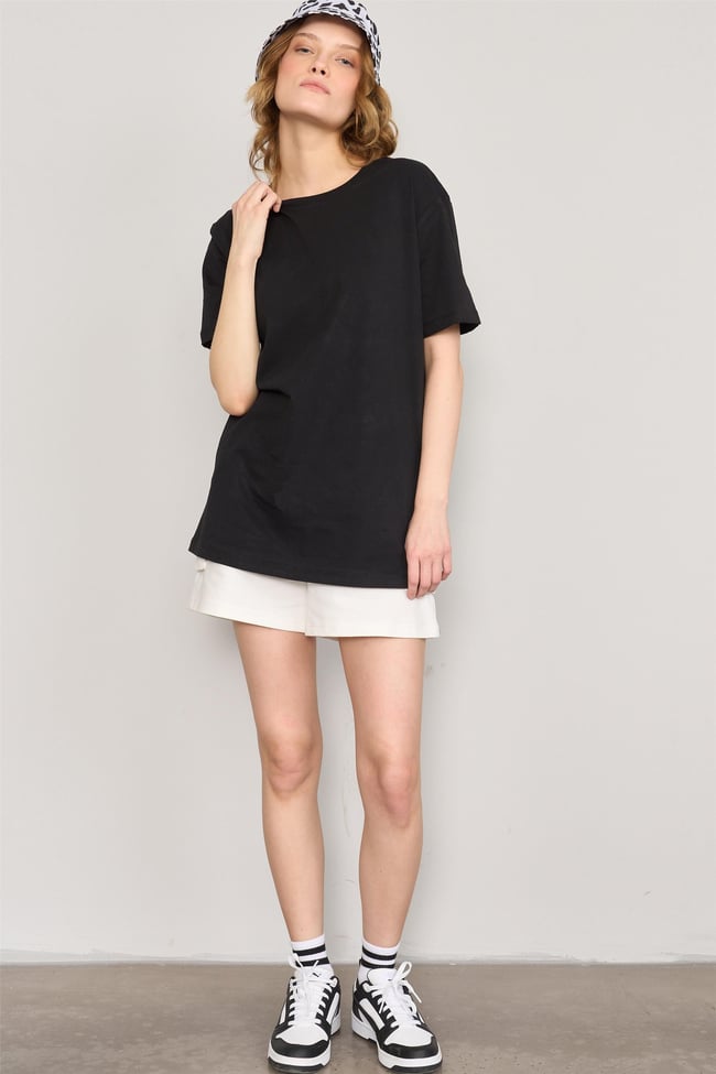 Çetinkaya Fithit 3264 Bayan Bisiklet Yaka Basic T-shirt Siyah