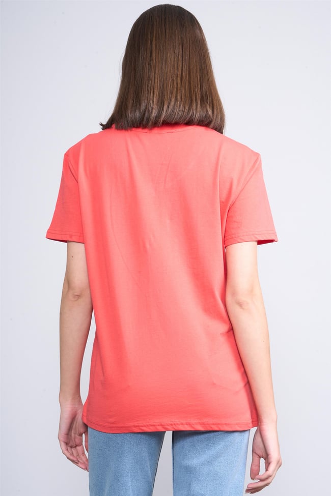 Çetinkaya Fithit 3265 Bayan V Yaka Basic T-shirt Nar Çiçeği