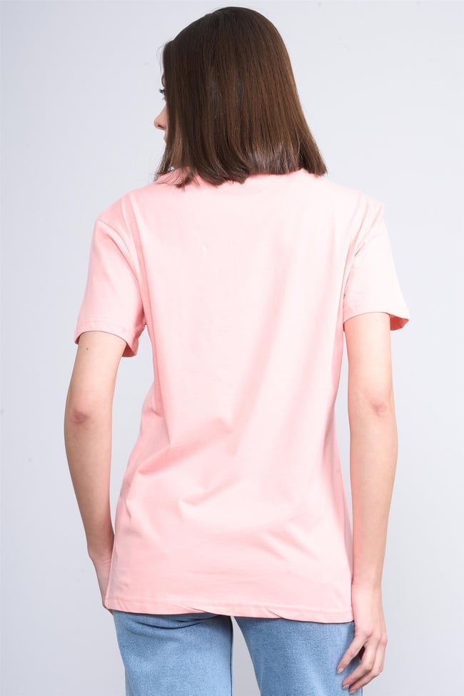 Çetinkaya Fithit 3265 Bayan V Yaka Basic T-shirt Açık Somon