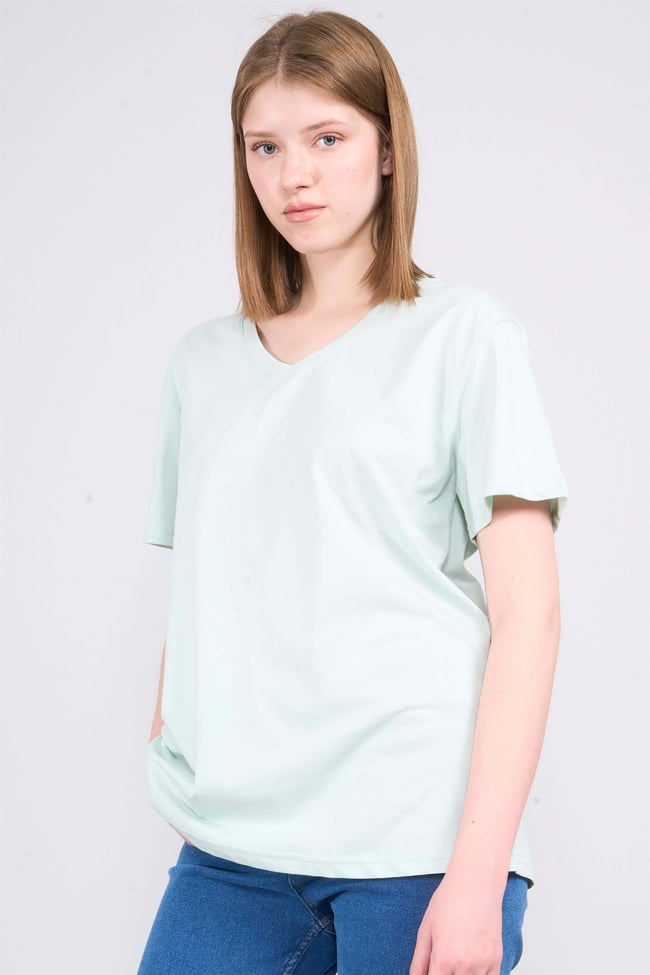 Çetinkaya Fithit 3265 Bayan V Yaka Basic T-shirt Çağla Yeşili