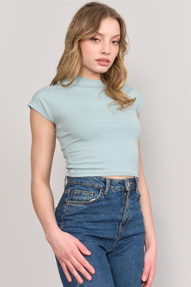 Çetinkaya Fithit 3266 Bayan Bisiklet Yaka 30/1 Compact Penye Süprem Crop T-shirt Eski Yeşil
