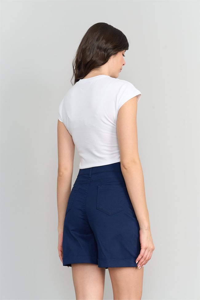 Çetinkaya Fithit 3266 Kadın Bisiklet Yaka Penye Basic Crop T-Shirt Beyaz