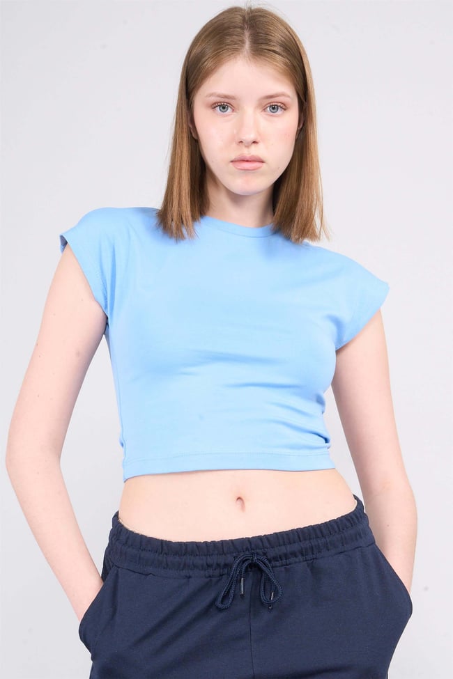 Çetinkaya Fithit 3266A Bayan Bisiklet Yaka 30/1 Likralı Süprem Crop T-shirt Açık Mavi