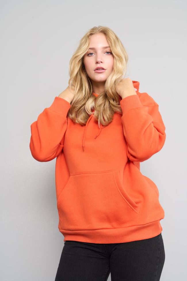 Çetinkaya Fithit 8156 Kadın Kapüşonlu 3 İplik Şardonlu Basic Sweatshirt Oranj