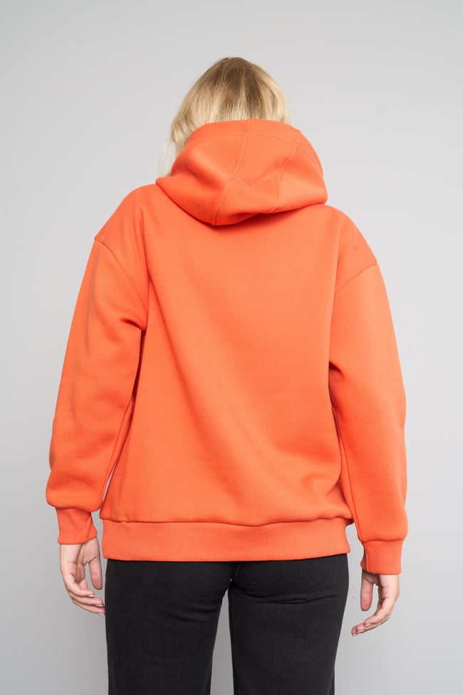 Çetinkaya Fithit 8156 Kadın Kapüşonlu 3 İplik Şardonlu Basic Sweatshirt Oranj