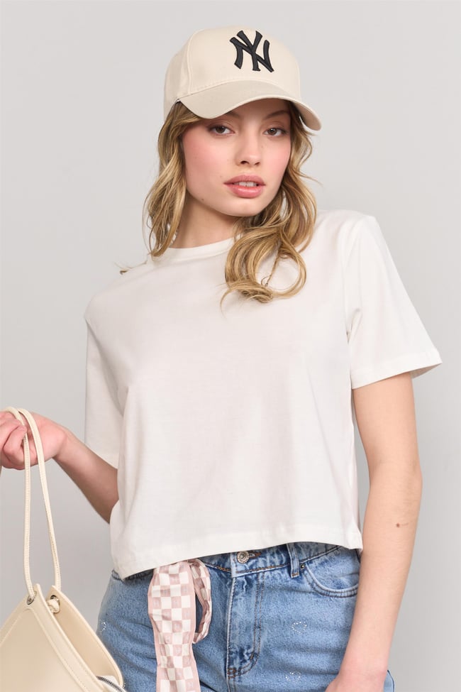 Çetinkaya Fithit 8286 Bayan Bisiklet Yaka 30/1 Compact Penye Süprem Crop T-shirt Krem