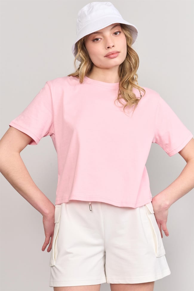 Çetinkaya Fithit 8286 Bayan Bisiklet Yaka 30/1 Compact Penye Süprem Crop T-shirt Açık Pembe