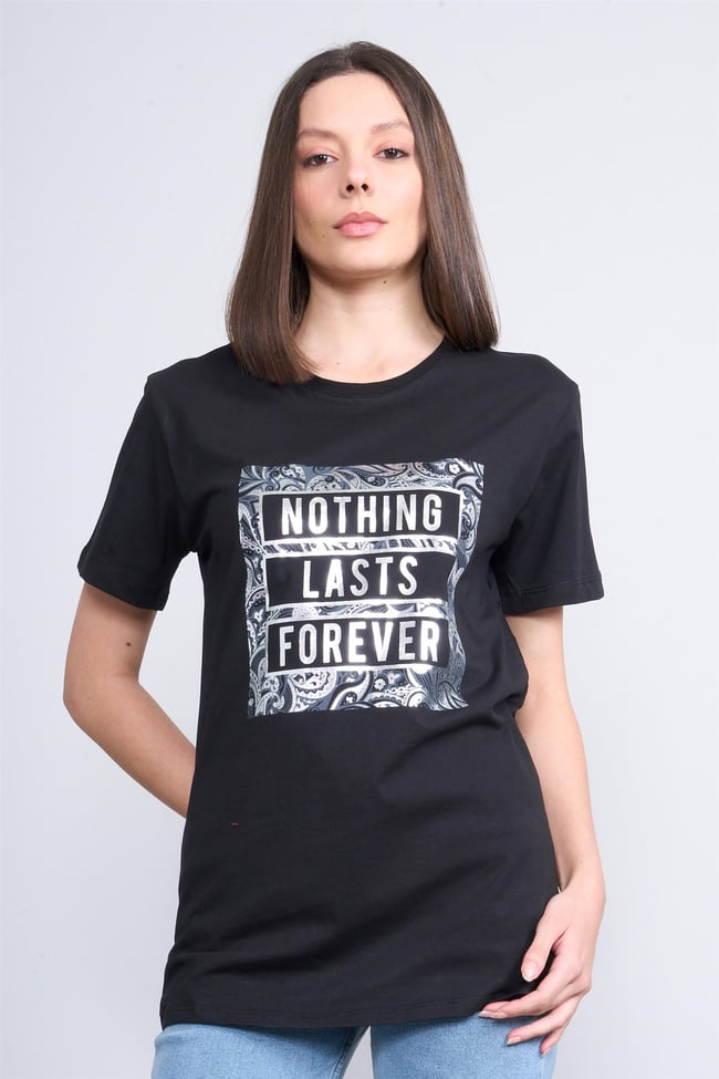 Çetinkaya Fithit 8321 Bayan Bisiklet Yaka 30/1 Penye Süprem Regular T-shirt Siyah